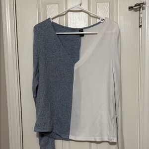 SHEIN Blue and White V-Neck Sweater